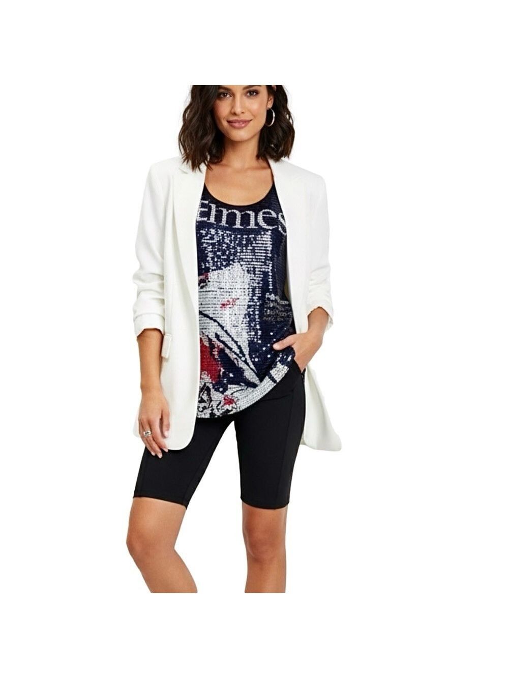 Garcia navy black white sequin graphic print racerback mini dress tunic top S